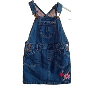 Girls OshKosh Sz 4T Overalls Denim Jean Skirt Blue Embroidery Floral